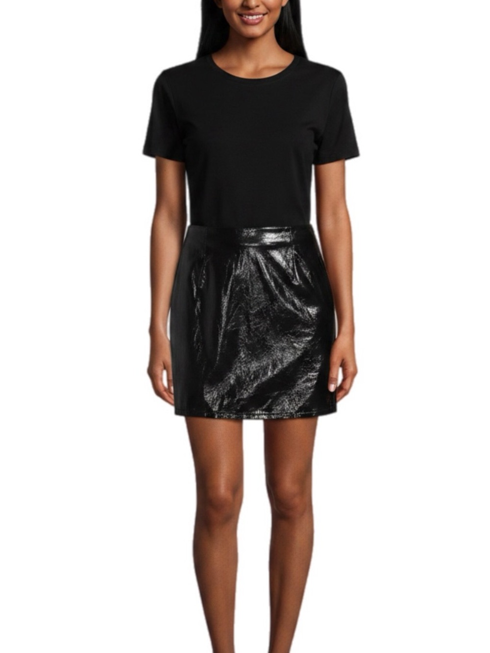 Express | Black Vinyl Textured Mini Skirt A Line Lined​​​​ Hidden Zipper